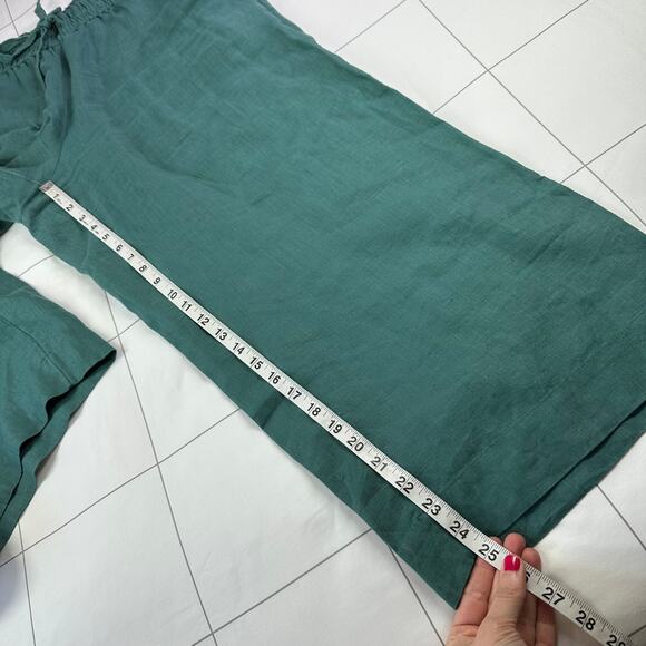 JCrew Pants Womens Large Green Spruce Seaside Wide Leg Linen Relaxed Drawstring - Picture 9 of 11